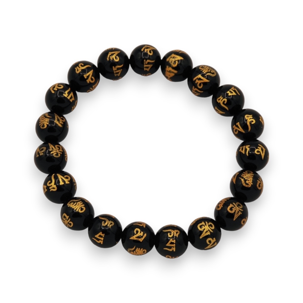 Black Agate Bracelet “Om Mani Padme Hum” 10mm BRAAGNS10 : securemail.fr